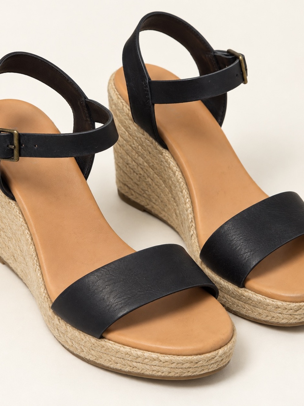 Eloquii Black Espadrille Ankle-Strap Wedge Sandals
